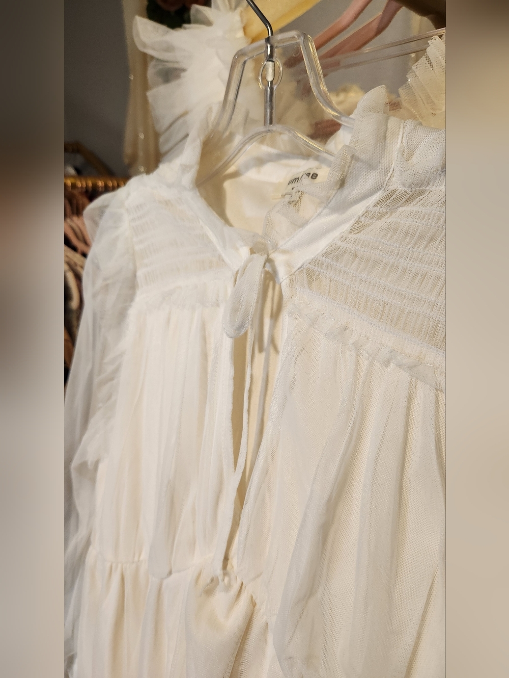 Umgee Size S Ivory Long Sleeved Chiffon Mini Dress - Picture 7 of 10